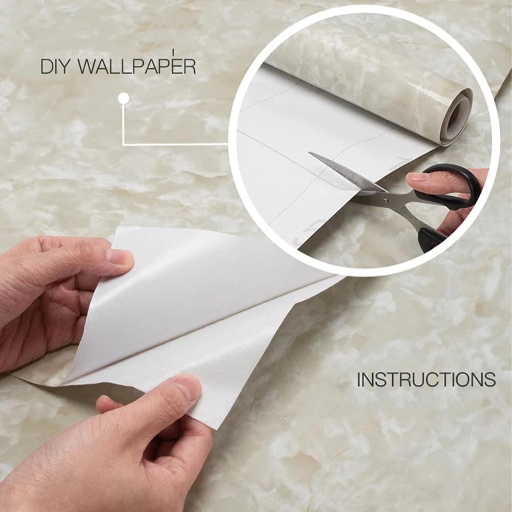 Self-Adhesive Marble Wallpaper – PVC Waterproof Film for Kitchen Renovation
