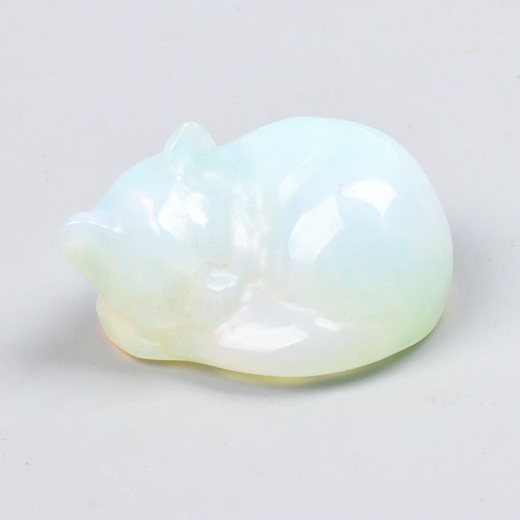 Carved Crystal Cat Figurine – Natural Stone Animal Statue for Home Decor
