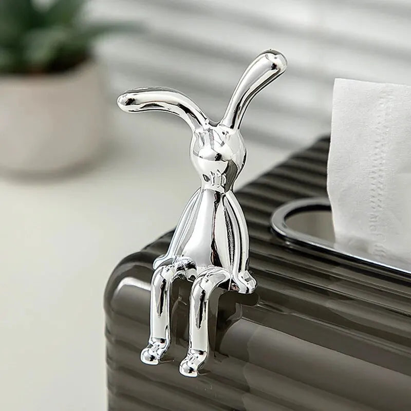 Long-Eared Rabbit Statue – Cartoon Resin Figurine for Home Desktop Decor