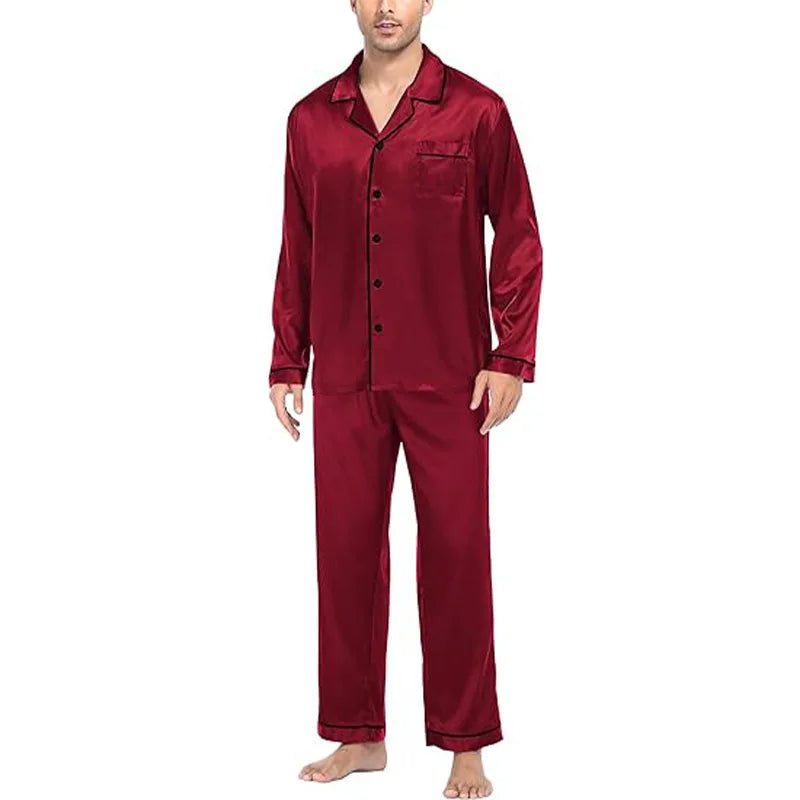 Silk Long Sleeve Pyjama Set – Plus Size Sleepwear for Men