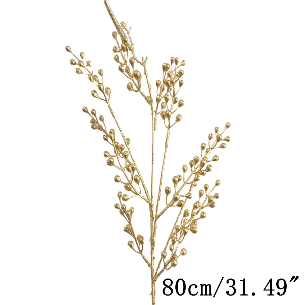 Artificial Gold Berry Bouquet – Floral Branch for Christmas Tree Decoration