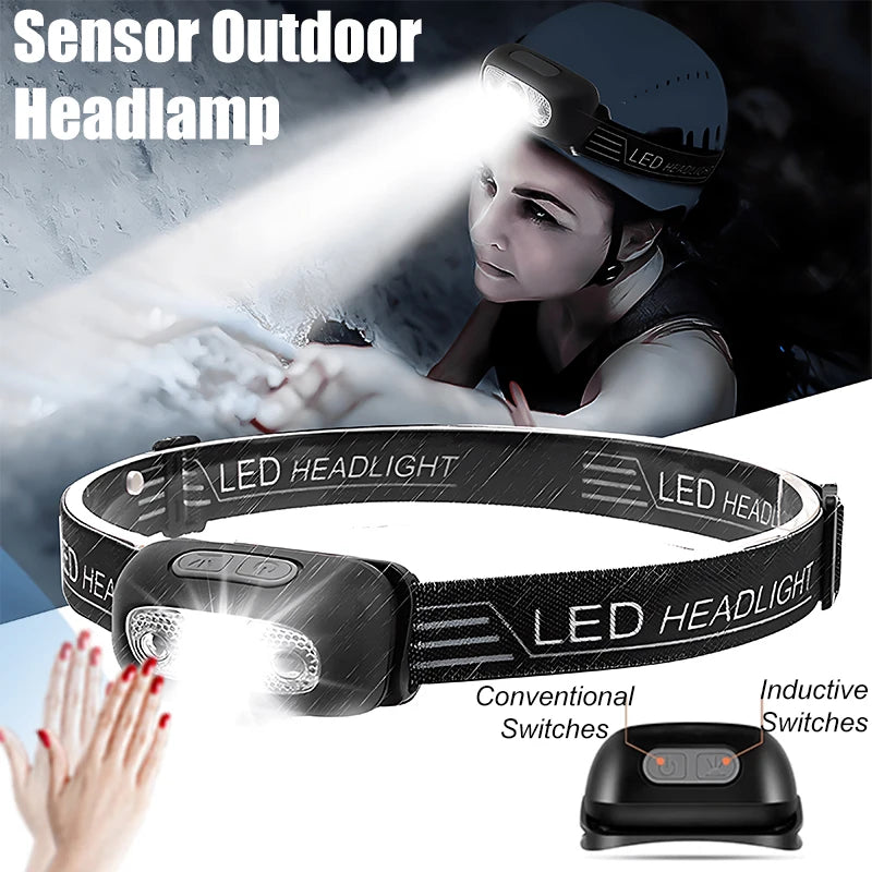 Rechargeable LED Headlamp – Waterproof Motion Sensor Torch for Outdoor Camping