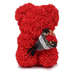 Artificial Rose Teddy Bear – 25cm Flower Figurine for Anniversary Gifts