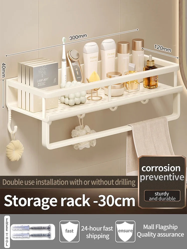 Aluminum Bathroom Shelf – Wall Mounted Storage Rack for Kitchen and Shower