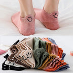 Embroidered Smiley Face Ankle Socks – Breathable Cotton for Casual Comfort