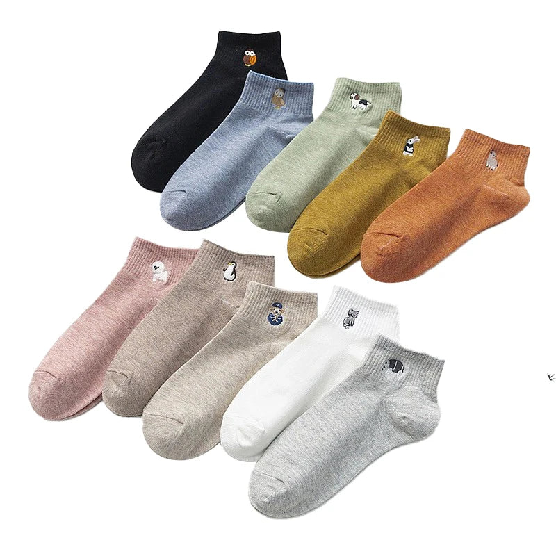 Embroidered Animal Cotton Socks – Soft Cartoon Crew Socks for Casual Daily Wear