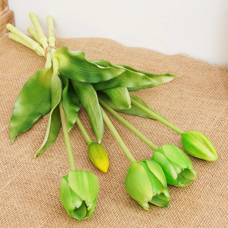 Silicone Real Touch Tulip Bouquet – Artificial Five-Head Flower for Home Decor