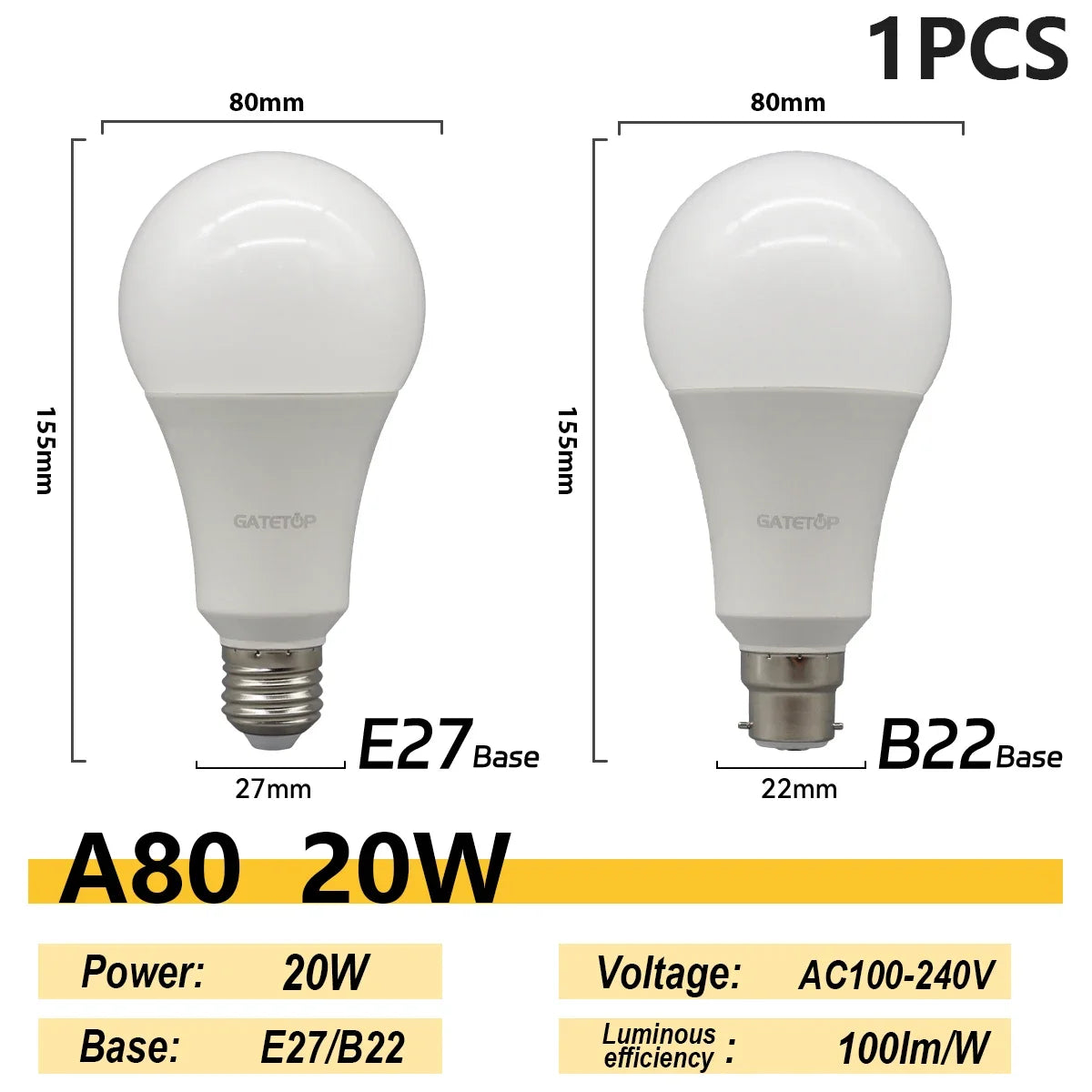 Energy Saving LED Light Bulb – A60 A80 E27 B22 Lamp for Home Lighting