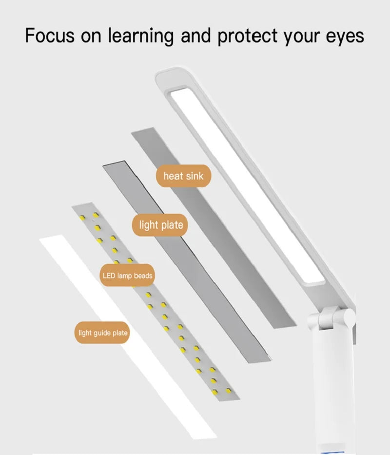 LED Desk Lamp – Rechargeable Touch Light with Alarm and Thermometer for Study