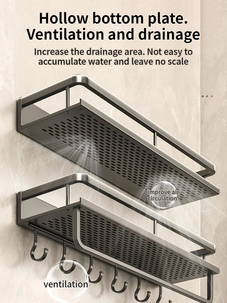 Aluminum Bathroom Shelf – Wall Mounted Storage Rack for Kitchen and Shower