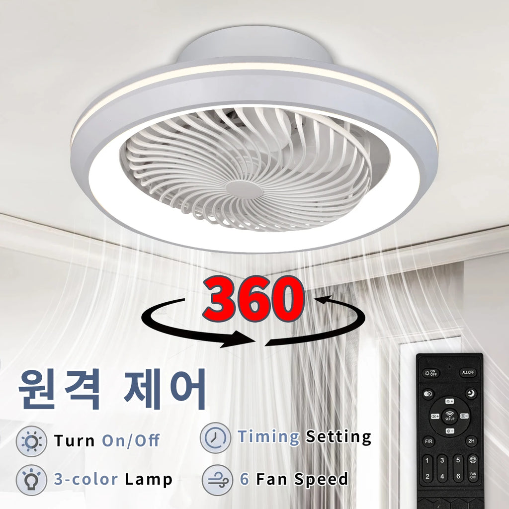Enclosed Circular Ceiling Fan Light – Remote Controlled for Bedroom Living Room