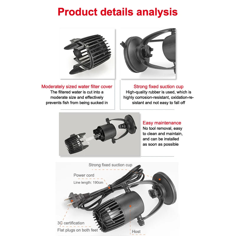 Submersible Wavemaker Pump – 3W Aquarium Water Circulation for Fish Tanks