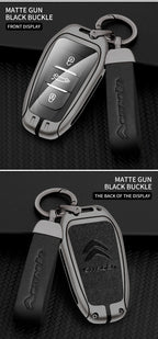Zinc Alloy Leather Car Key Case – Protective Remote Cover for Citroen Models