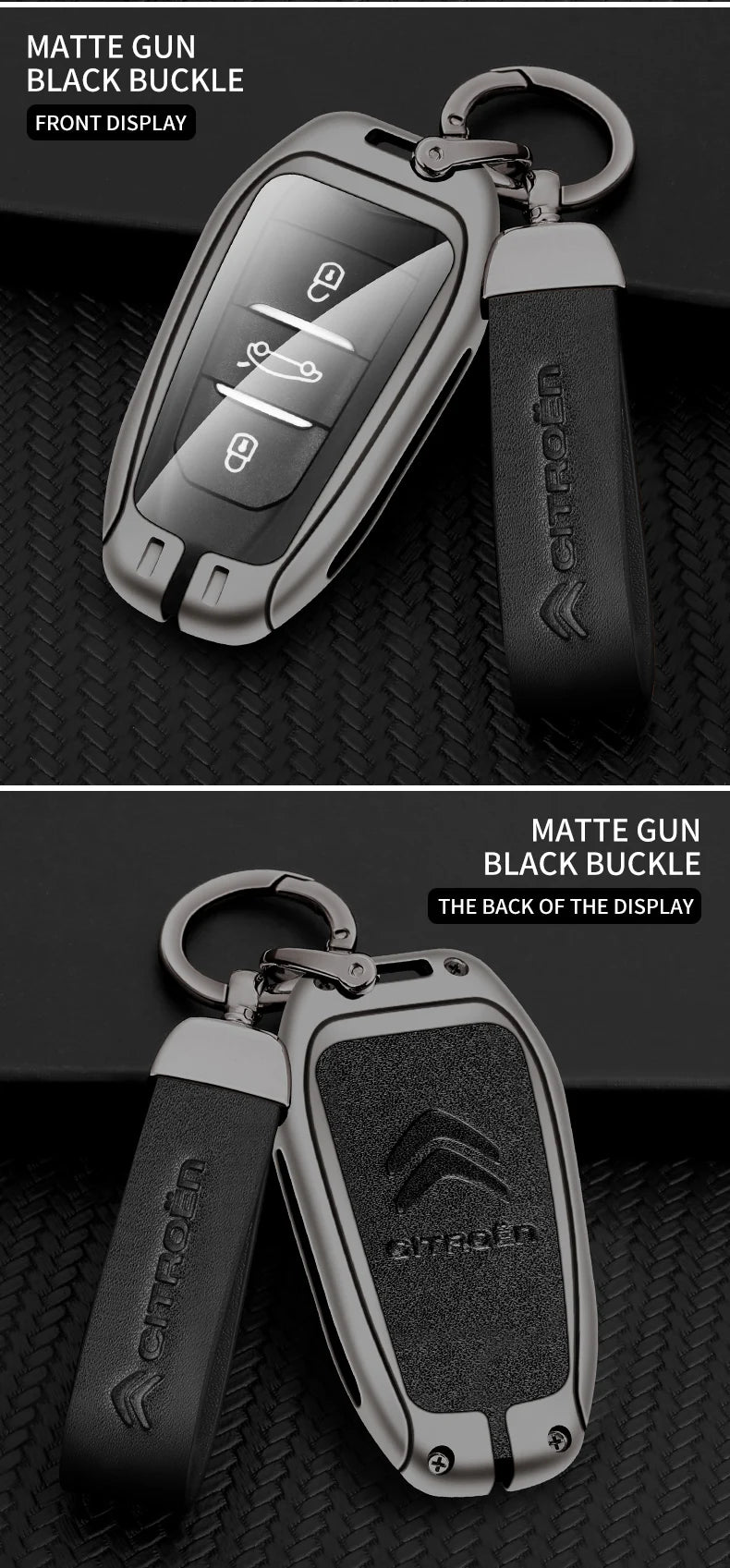 Zinc Alloy Leather Car Key Case – Protective Remote Cover for Citroen Models