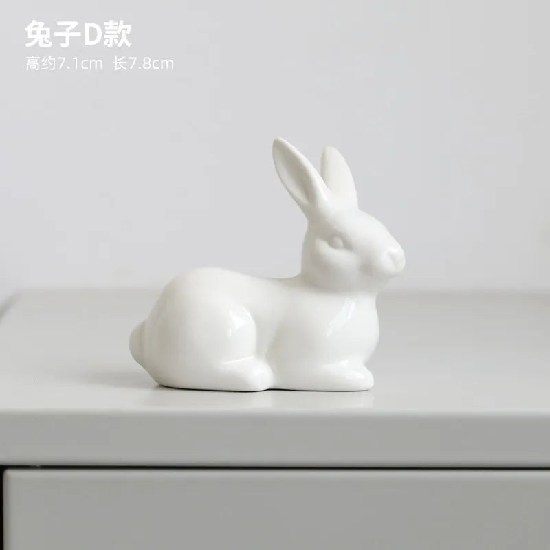 Ceramic Rabbit Figurine – White Porcelain Bunny Decor for Home Office