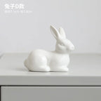 Ceramic Rabbit Figurine – White Porcelain Bunny Decor for Home Office