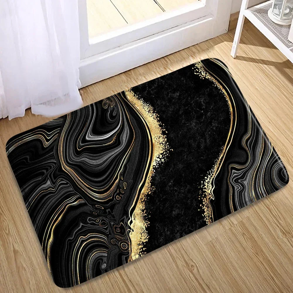 Abstract Marble Bath Mat Set – Geometric Non-slip Rugs for Bathroom Decor