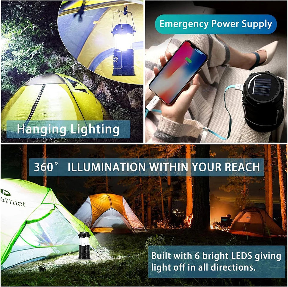 Collapsible Solar LED Camping Lantern – USB Rechargeable Light for Outdoor Hiking