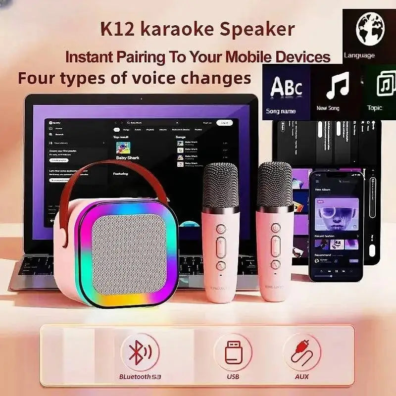 Portable Karaoke Speaker – RGB Wireless System for Kids Family Singing