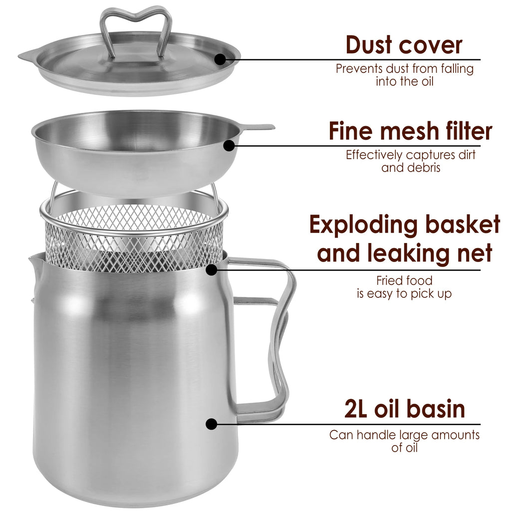 Stainless Steel Oil Strainer Pot – Fine Mesh Grease Container for Kitchen