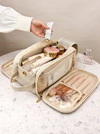 Large PU Leather Makeup Bag – Double Zipper Organizer for Travel Toiletries