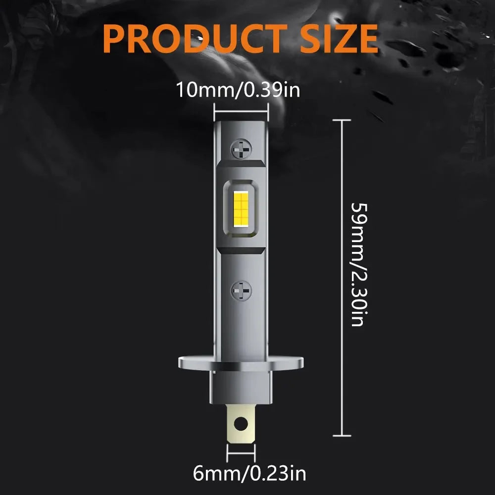 H1 LED Headlight Bulbs – Mini Fanless 6000K White Lamps for Car Fog Lights