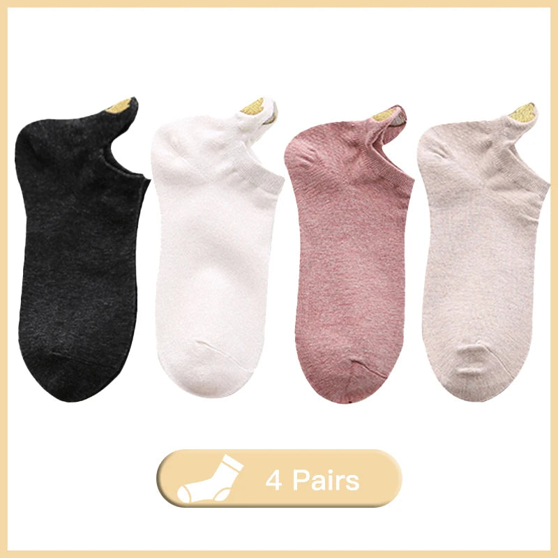 Embroidered Heart Ankle Socks – Cute Cotton Casual Footwear for Women