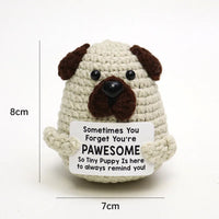 Handmade Wool Crochet Dog Doll – Positive Affirmation Plush for Home Decor