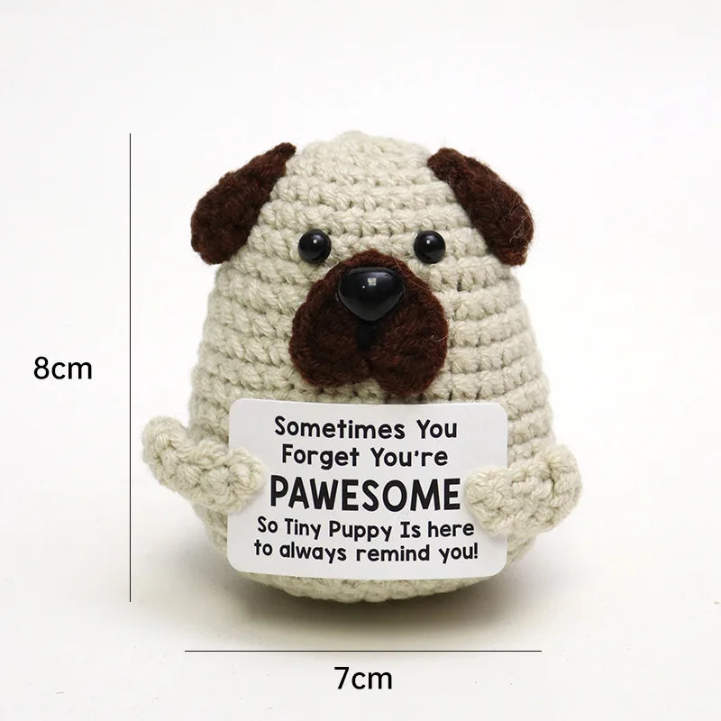 Handmade Wool Crochet Dog Doll – Positive Affirmation Plush for Home Decor