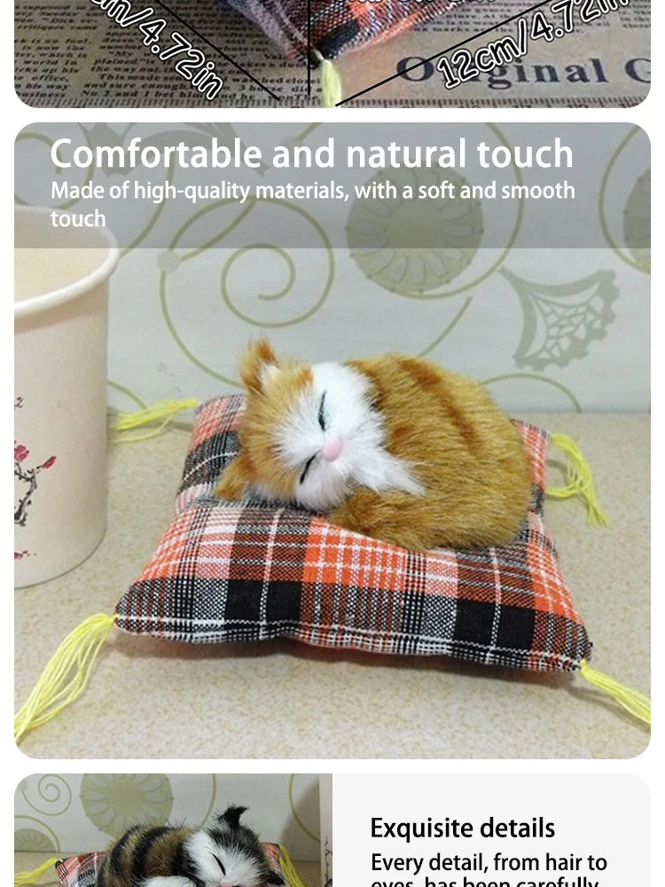 Realistic Plush Cat Figurine – Sleeping Animal Ornament for Desktop Decor