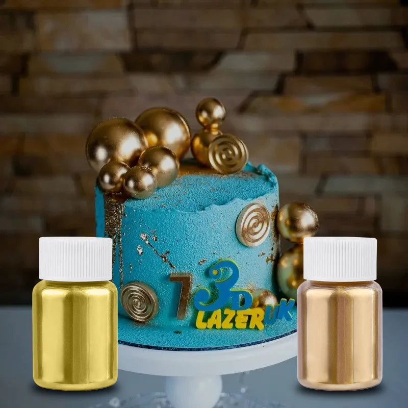 Edible Metallic Glitter Powder – Gold and Silver Dust for Cake Decoration