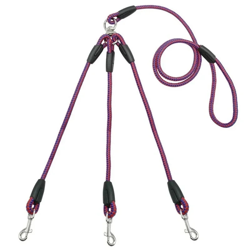 Adjustable Nylon Triple Dog Leash – No-Tangle 3 Way Lead for Walking Pets