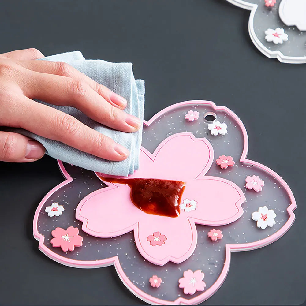 Sakura Daisy Silicone Coaster – Heat Resistant Placemat for Dining Tables