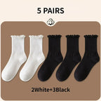 Ruffled Mid-Tube Socks – Breathable Cotton Casual Wear for Women