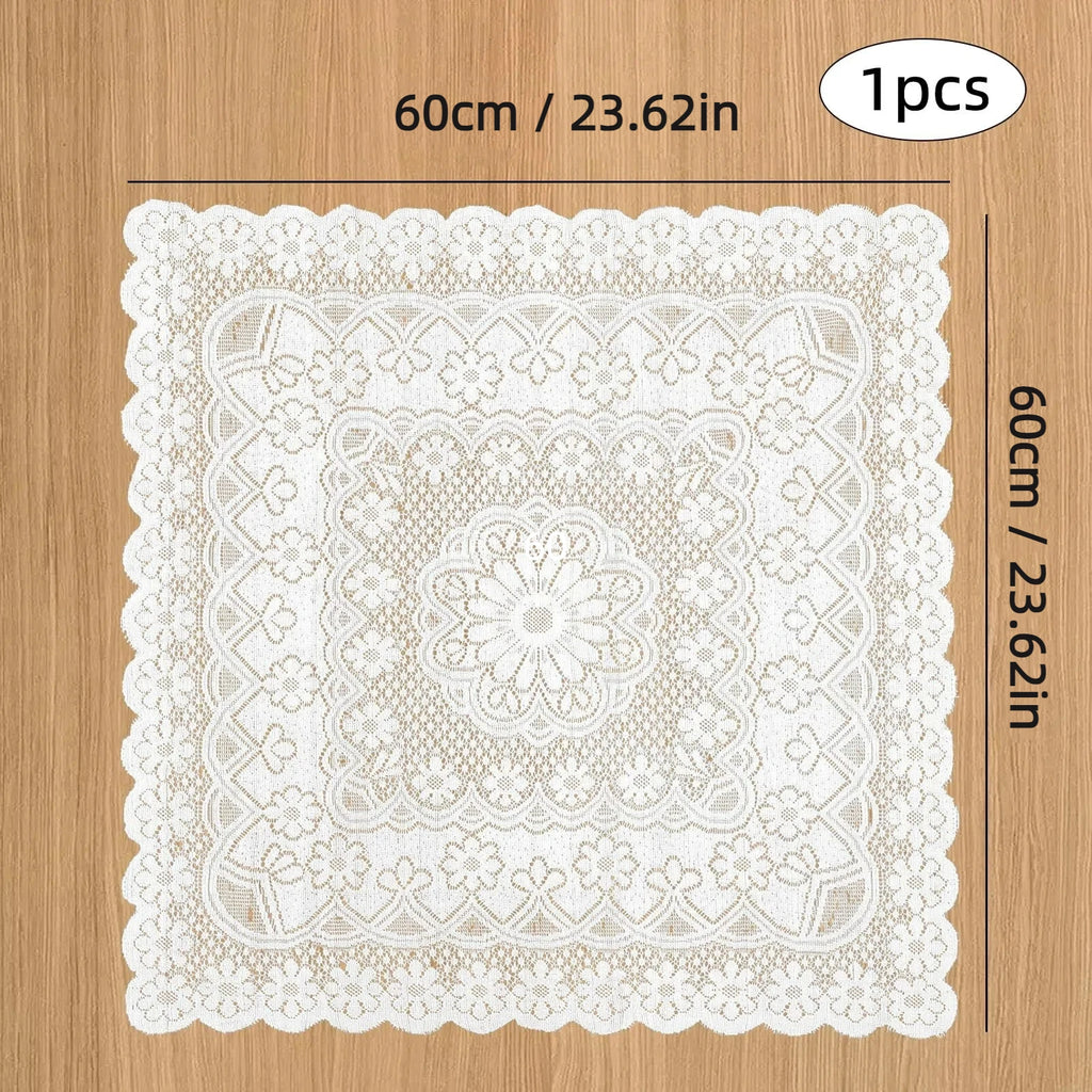 Embroidered Lace Tablecloth – Vintage White Floral Cover for Wedding Party