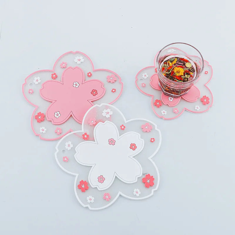 Sakura Cherry Blossom Coaster – Silicone Heat Insulation Mat for Tea Mugs