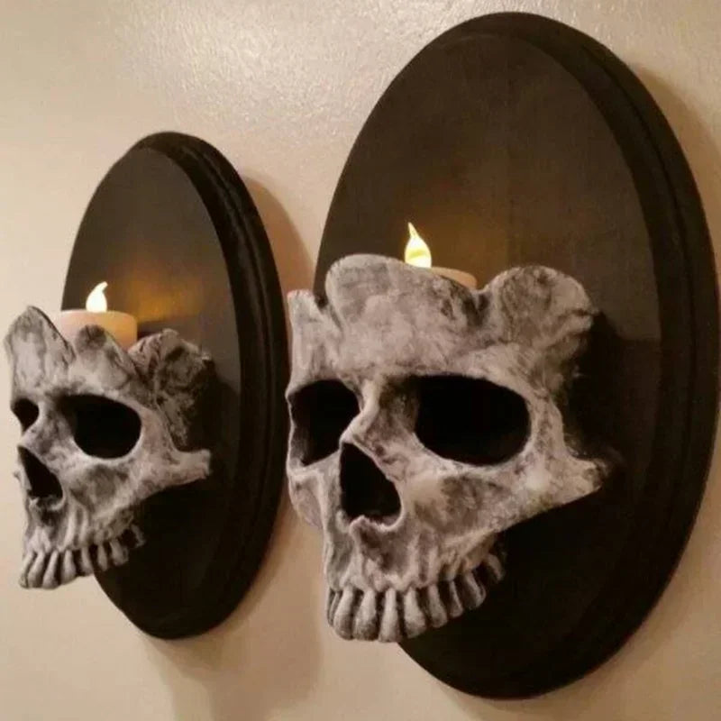 Gothic Skeleton Candlestick Pendant – Resin Wall Art for Home Decor
