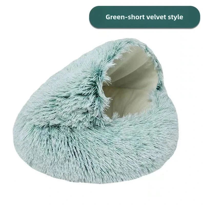 Semi-Enclosed Plush Pet Bed – Warm Winter Shell Nest for Cats and Small Dogs