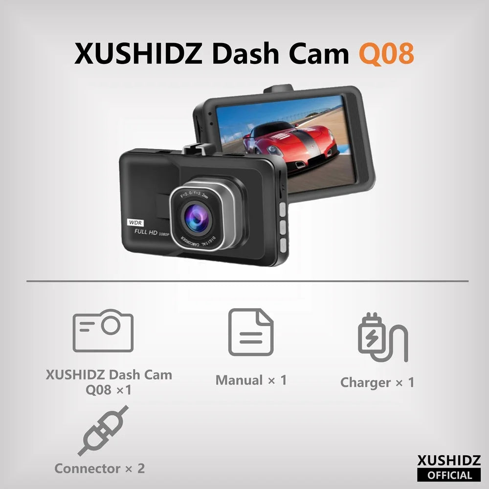 Dual Channel Dash Camera – Full HD 1080P Night Vision for Vehicle Security
