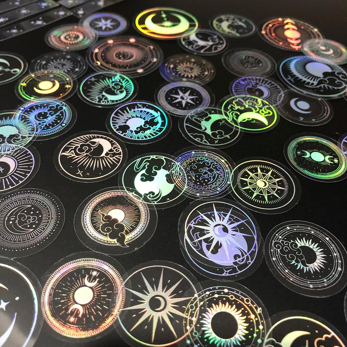 Glitter Gold PET Adhesive Stickers – Celestial Stars and Moon for Journaling