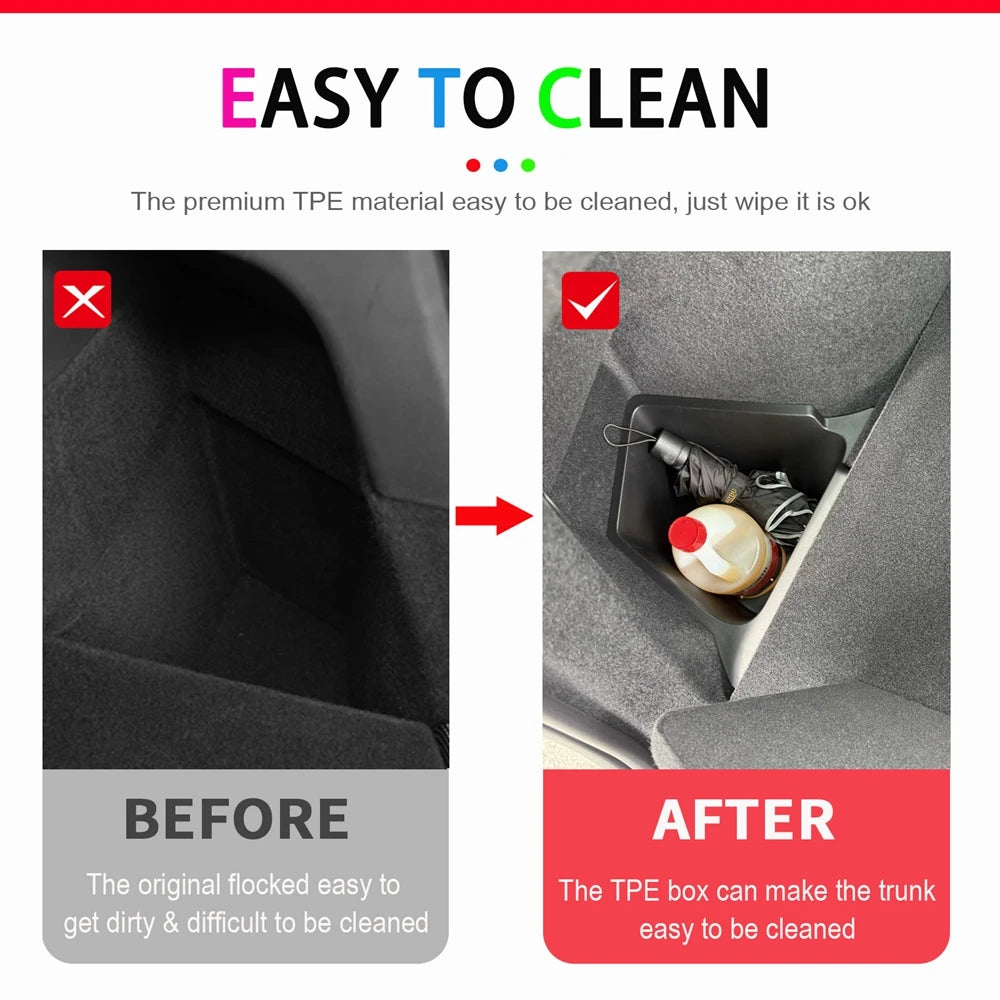 Trunk Side Organizer – Flocked TPE Storage Box for Tesla Model Y Travel