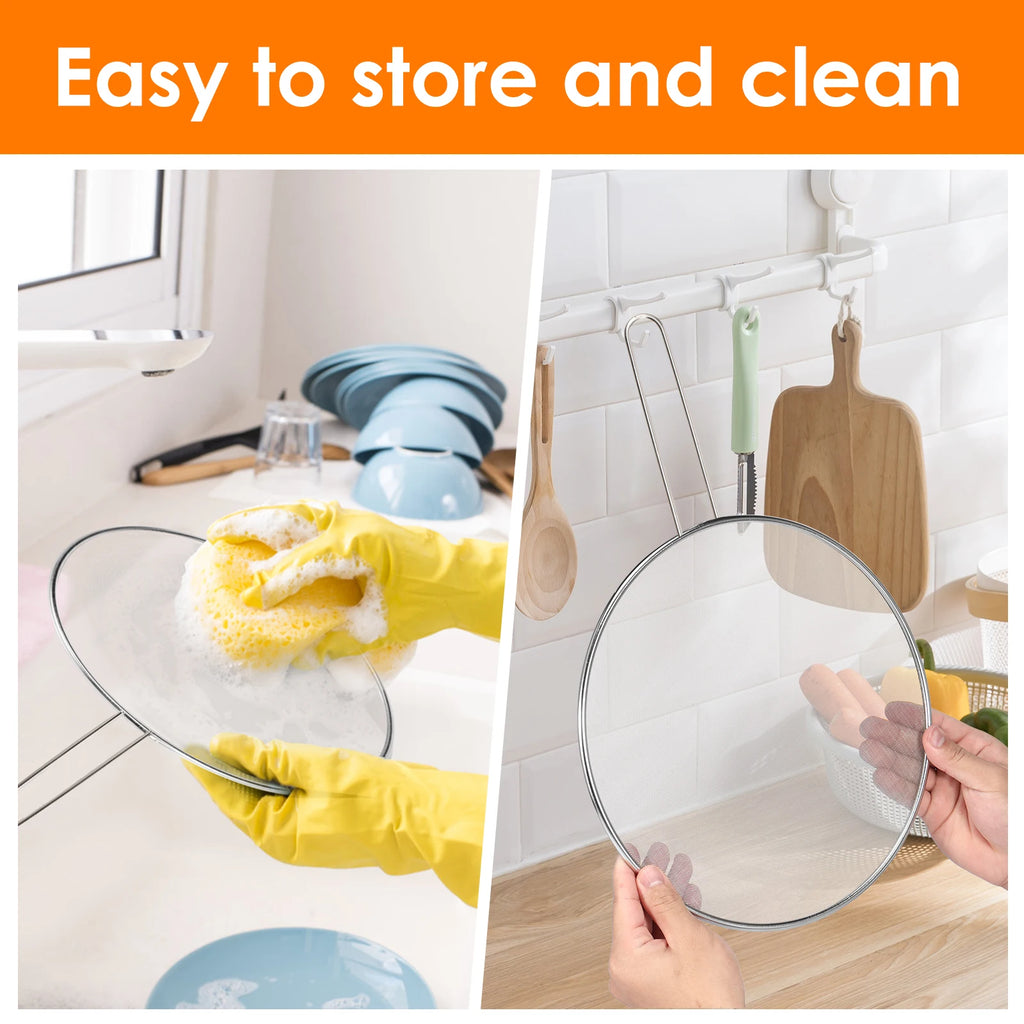 Stainless Steel Splatter Screen – Mesh Oil Guard for Frying Pan Cooking