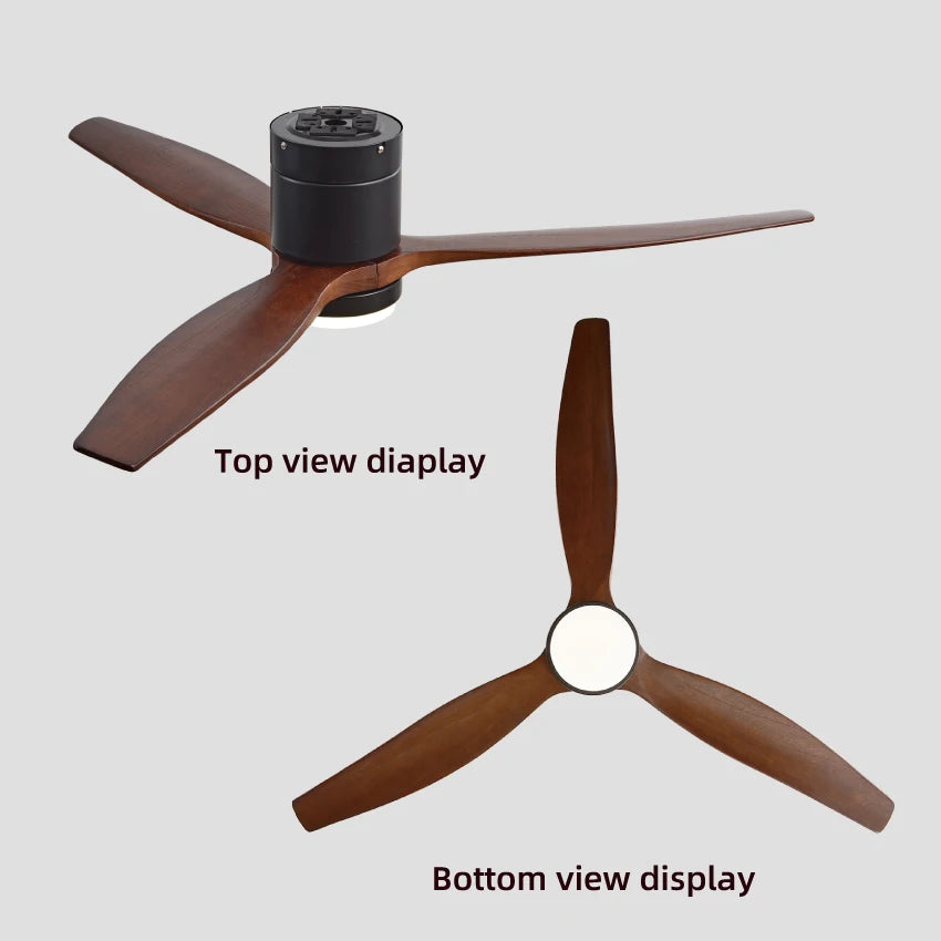 Solid Wood Ceiling Fan – 42/52 Inch LED Light for Living Room Dining