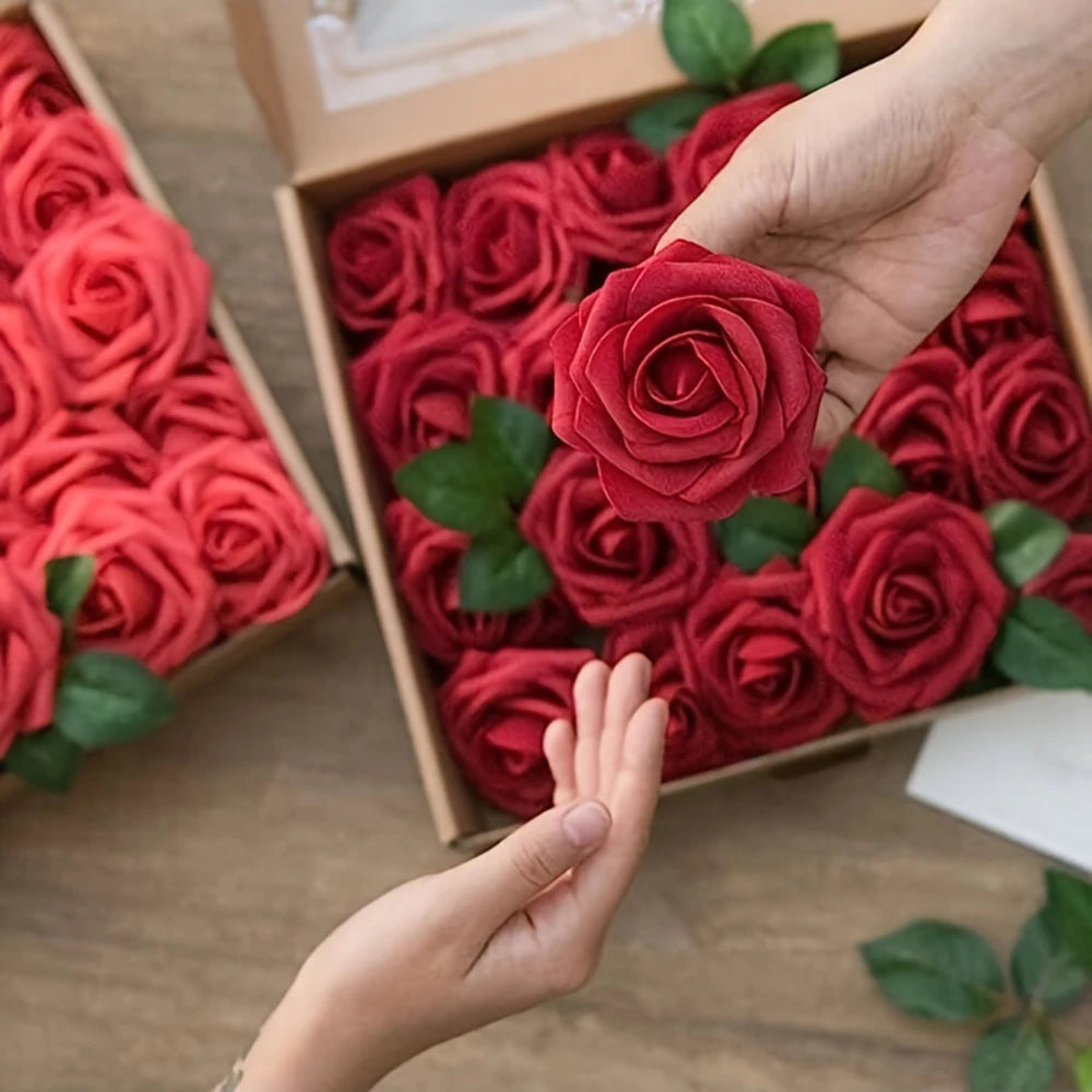 Artificial Rose Flowers – Stemmed Fake Roses for Wedding Bouquets and Decor