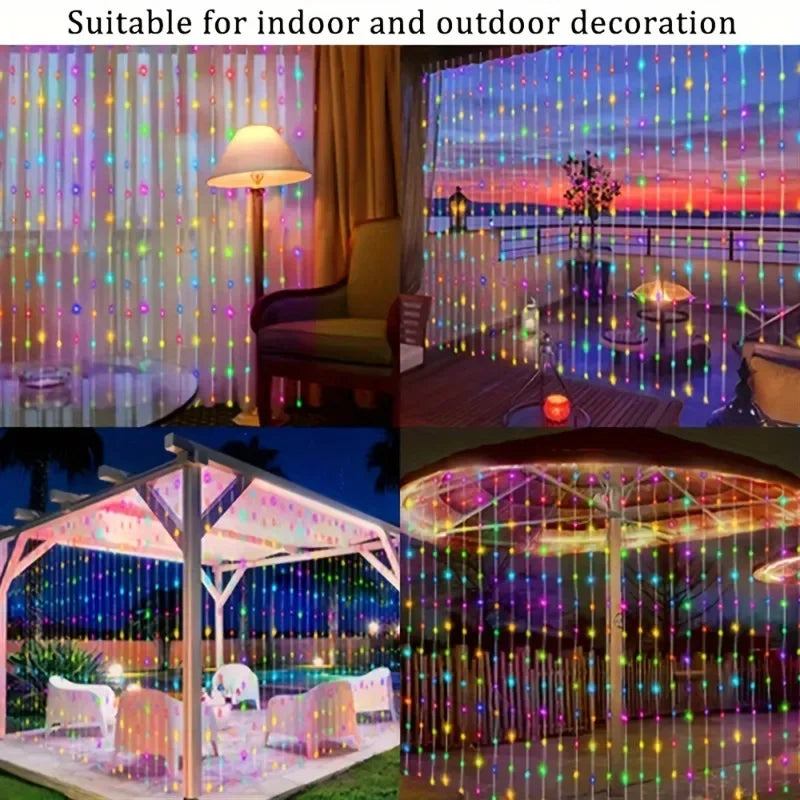 Solar LED Curtain String Lights – 8 Mode Waterproof Decor for Outdoor Garden