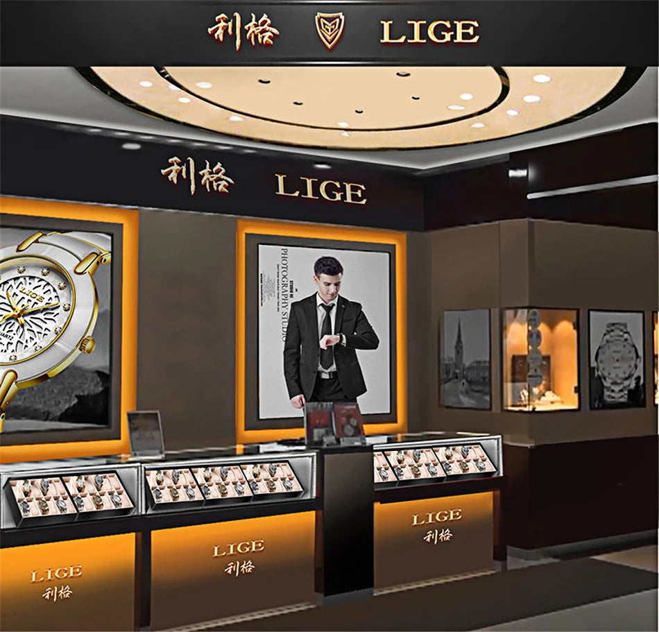 LIGE Roulette Quartz Watch – Luxury Leather Wristwatch for Men Gifts