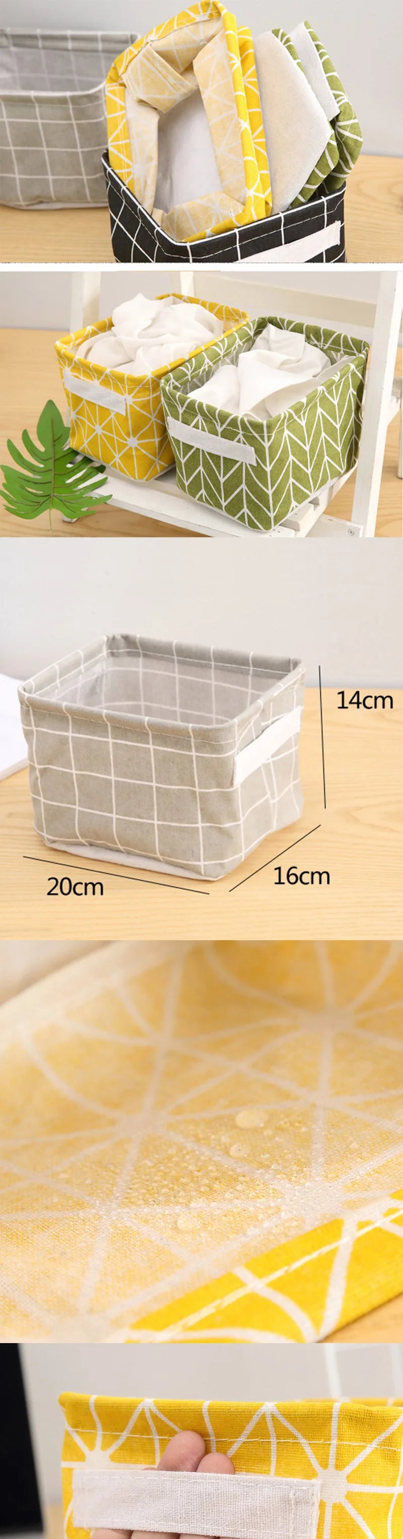 Foldable Cotton Linen Storage Basket – Small Desktop Organizer for Home