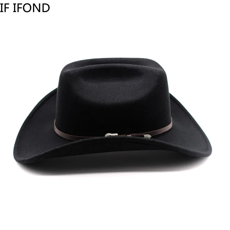 Vintage Wide Brim Cowboy Hat – Leather Western Style for Men and Women