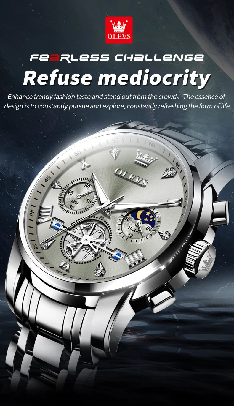 Quartz Chronograph Watch – Moon Phase Luminous Wristwatch for Men