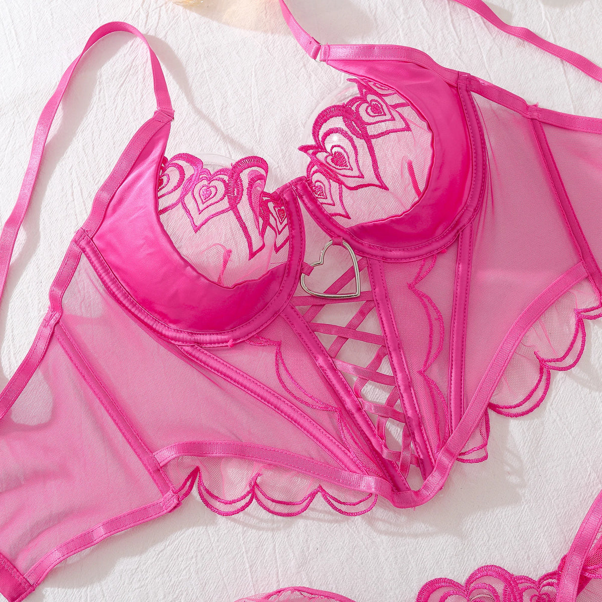 Floral Embroidered Mesh Lingerie Set – Sexy See-Through Bra and Panty for Women